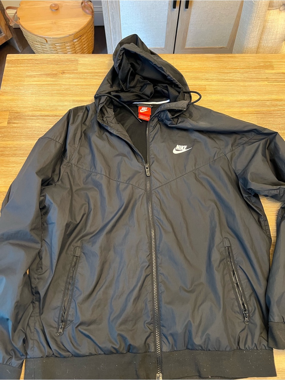 Nike Black Hooded Windbreaker with White Swoosh